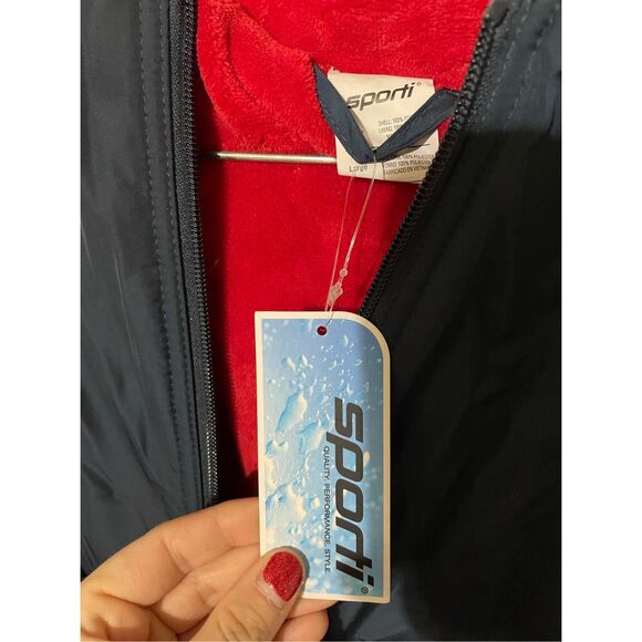 Brand New Sporti Comfort Fleece-Lined Swim Parka Large, Navy Shell/Red Lining - Picture 4 of 7